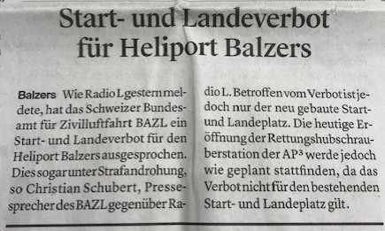 Start- und Landeverbot fr Heliport Balzers